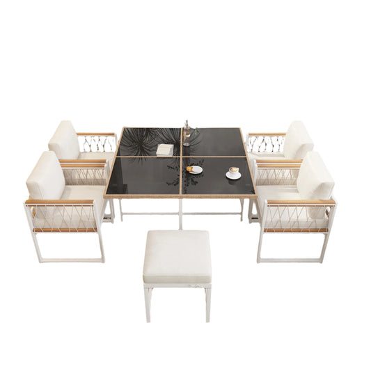 Tuinmeubelset - Tuinset – Tafel Met Stoelen – 7-Delig – Buitenmeubel – Comfortabel – 118x118 Cm – Weerbestendig Stalen Frame - Wit