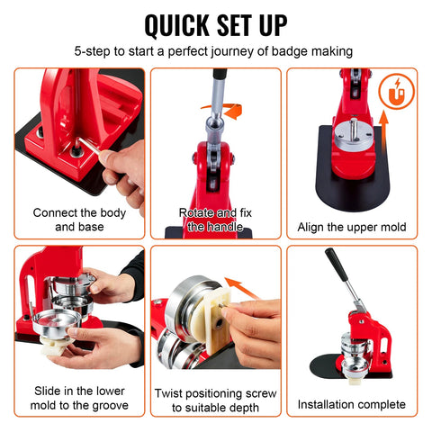 Knoopmachine - met knoopdelen - Ergonomische booghandgreep - Maker voor DIY-knoppen - met 32mm-500 stuks - Rood - QUORE