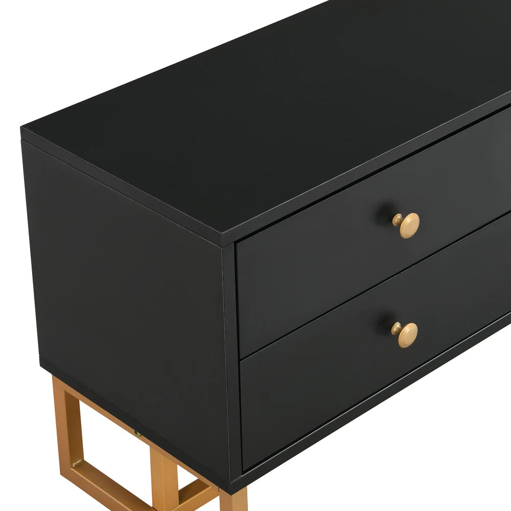 Tv-Meubel – Tv-Kast – TV-Meubel – Dressoir – Zwart Met Gouden Pootjes – Geschikt Voor Televisies Tot 79 Inch – Vier Lades En Centrale Kast - Zwart