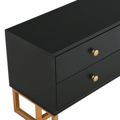 Tv-Meubel – Tv-Kast – TV-Meubel – Dressoir – Zwart Met Gouden Pootjes – Geschikt Voor Televisies Tot 79 Inch – Vier Lades En Centrale Kast - Zwart