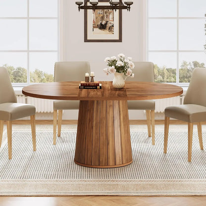 Ovalen Eettafel – Ovale Tafel – Eetkamertafel – Keukentafel – Landelijke Tafel – Voor 6 Personen – Stevig Cilindervormig Onderstel – Duurzaam Houten Design