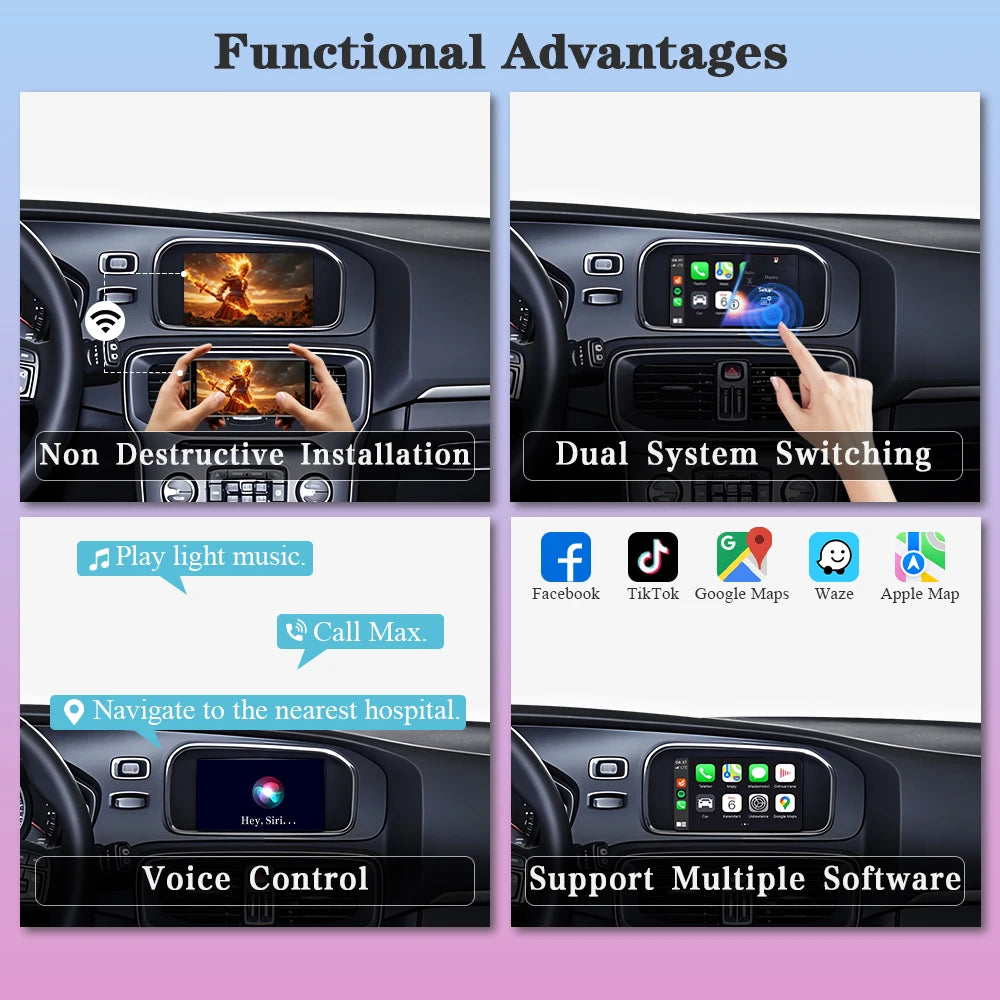 Draadloze CarPlay Module – Android Auto Interface – Multimedia Adapter – Smartphone Integratie – Bluetooth Wifi – Camera Ondersteuning – Eenvoudige Installatie – Veilig Navigeren