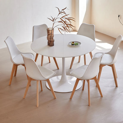 Ronde Eettafelset – Eettafel Met Stoelen – Tafel En Stoel Set – Diningset – Keukenmeubel – Wit Zwart – Massief Hout – 110 cm Diameter