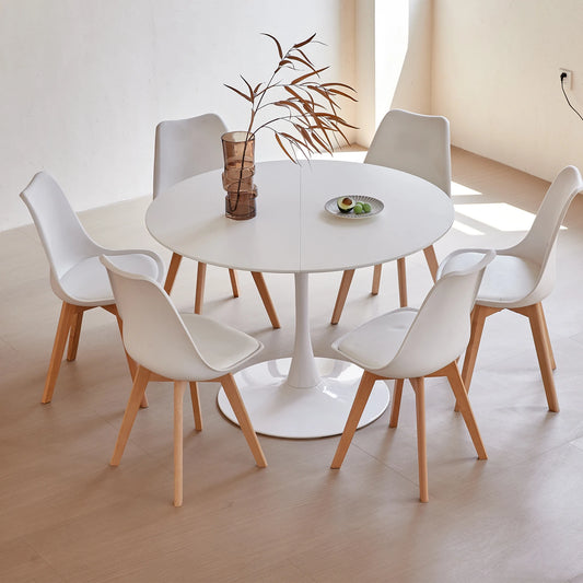 Ronde Eettafelset – Eettafel Met Stoelen – Tafel En Stoel Set – Diningset – Keukenmeubel – Wit Zwart – Massief Hout – 110 cm Diameter