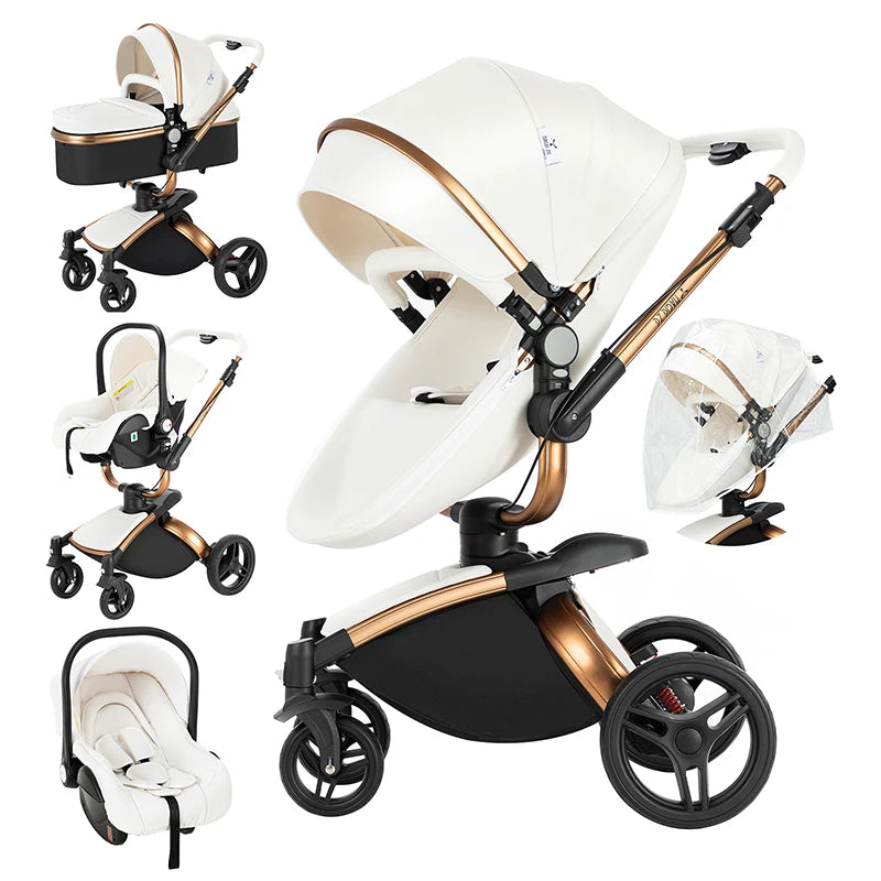 Kinderwagen - Babywagen - Buggy - Wandelwagen - 3-in-1 - met Reiswieg - en Autostoel - Opvouwbare Babystoel - Lichtgewicht - voor Baby's - en Peuters - Wit