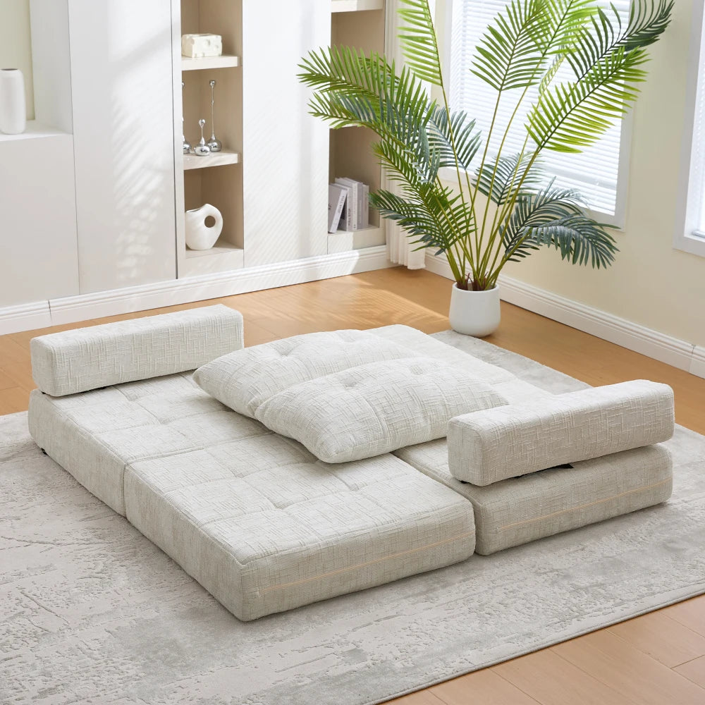 Opvouwbare Sofa Bed – Slaapbank – Logeerbed – Bedbank – Loungebank – Compact En Lichtgewicht – Comfortabele Rugleuning Met Kussen – Beige