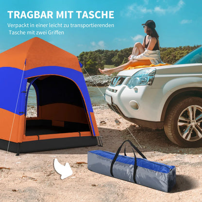 Familietent – 4-Seizoenen Tent – Kampeertent – Gezinstent – Quick-Up Systeem – 280x280 Cm – Waterdicht Polyester - Blauw & Oranje
