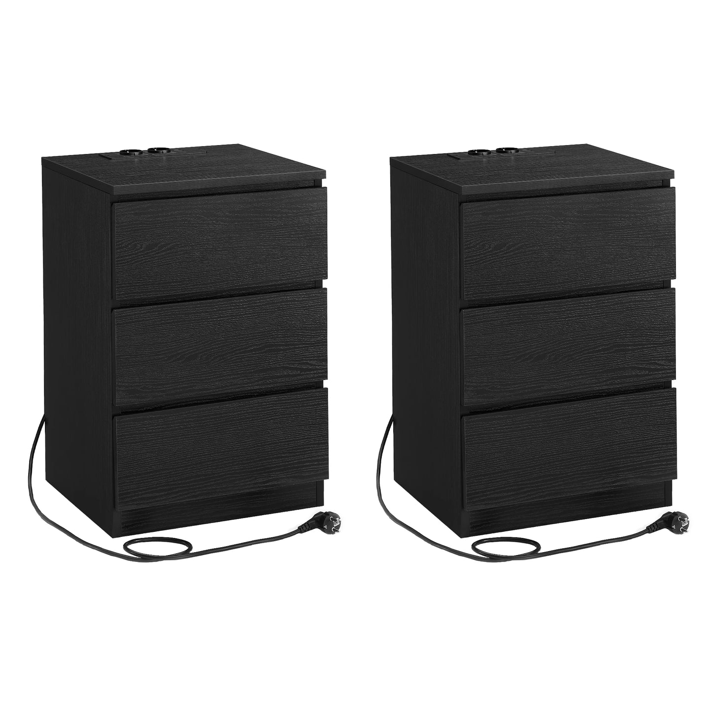 Nachtkastje - Bijzettafel - met Stopcontact en USB - Kast met 3 Lades - Tafel met Oplaadstation – voor Slaapkamer - Woonkamer - Kantoor - 35 x 40 x 59 cm - Wit - QUORE