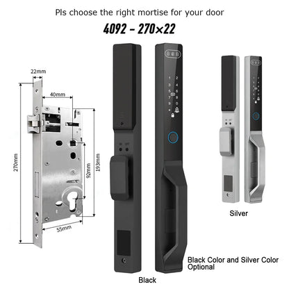 For Euro Mortise of 85/92 3D Face Recognition Smart Door Lock Tuya App Control IP68 Waterpoof Wifi Eletric Digital Smart Lock - QUORE
