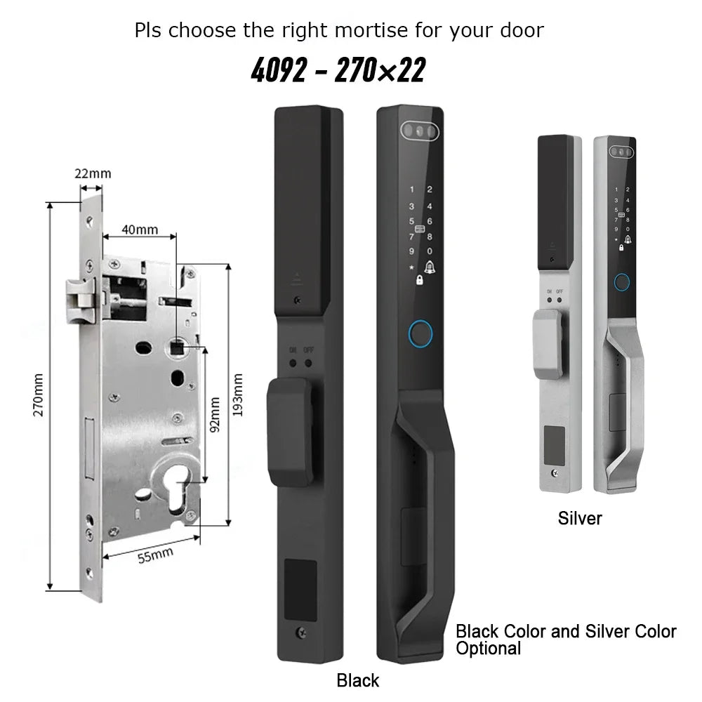 For Euro Mortise of 85/92 3D Face Recognition Smart Door Lock Tuya App Control IP68 Waterpoof Wifi Eletric Digital Smart Lock - QUORE