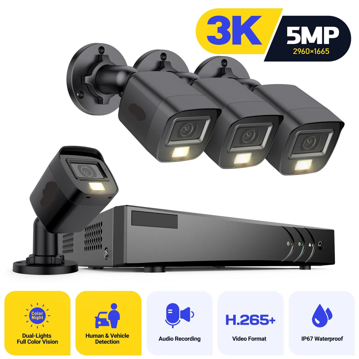 Beveiligingscamera - Camerabewaking - Buiten Camera met Nachtzicht - CCTV Set - 5-in-1 - 8CH - 5MP Lite - Waterdichte Camera's - Ingebouwde Microfoon - Bewegingsdetectie - 3K Image Sensor