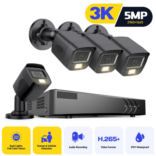 Security System - Camera Surveillance - Outdoor Camera with Night Vision - CCTV Set - 5-in-1 - 8CH - 5MP Lite - Waterproof Cameras - Built-in Microphone - Motion Detection - 3K Image Sensor