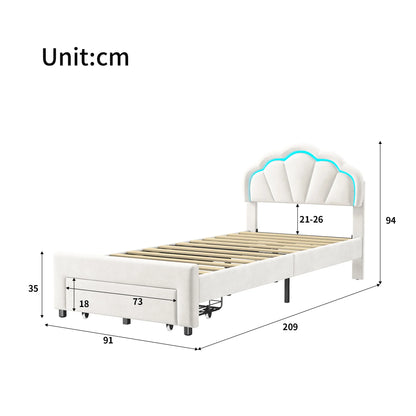 Gestoffeerd Bed – Fluwelen Bed – Scandinavisch Bed – Modern Bed – Bloemvormig Hoofdeinde – 12 Verstevigde Latten