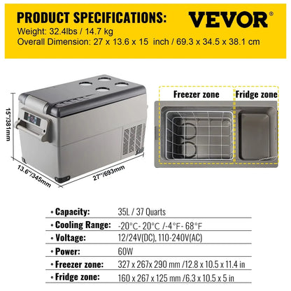 Sihao Car Refrigerator 15L-55L Mini Fridge Freezer Portable Compressor Cooler 12/24V DC 110-240V Ice Box Driving Camping Picnic