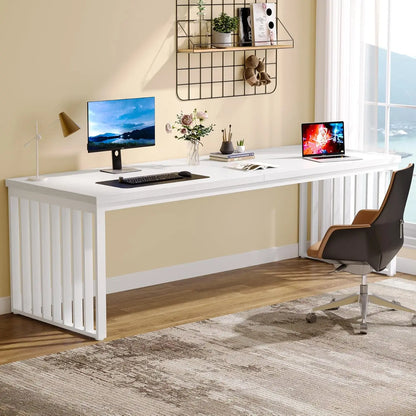 Bureau - Computerbureau - Kantoor Tafel - Werktafel - 180x60cm - Metaal Frame - Rechthoekig - voor Thuiswerkplek - Vergadertafel - Robuust - Wit - QUORE