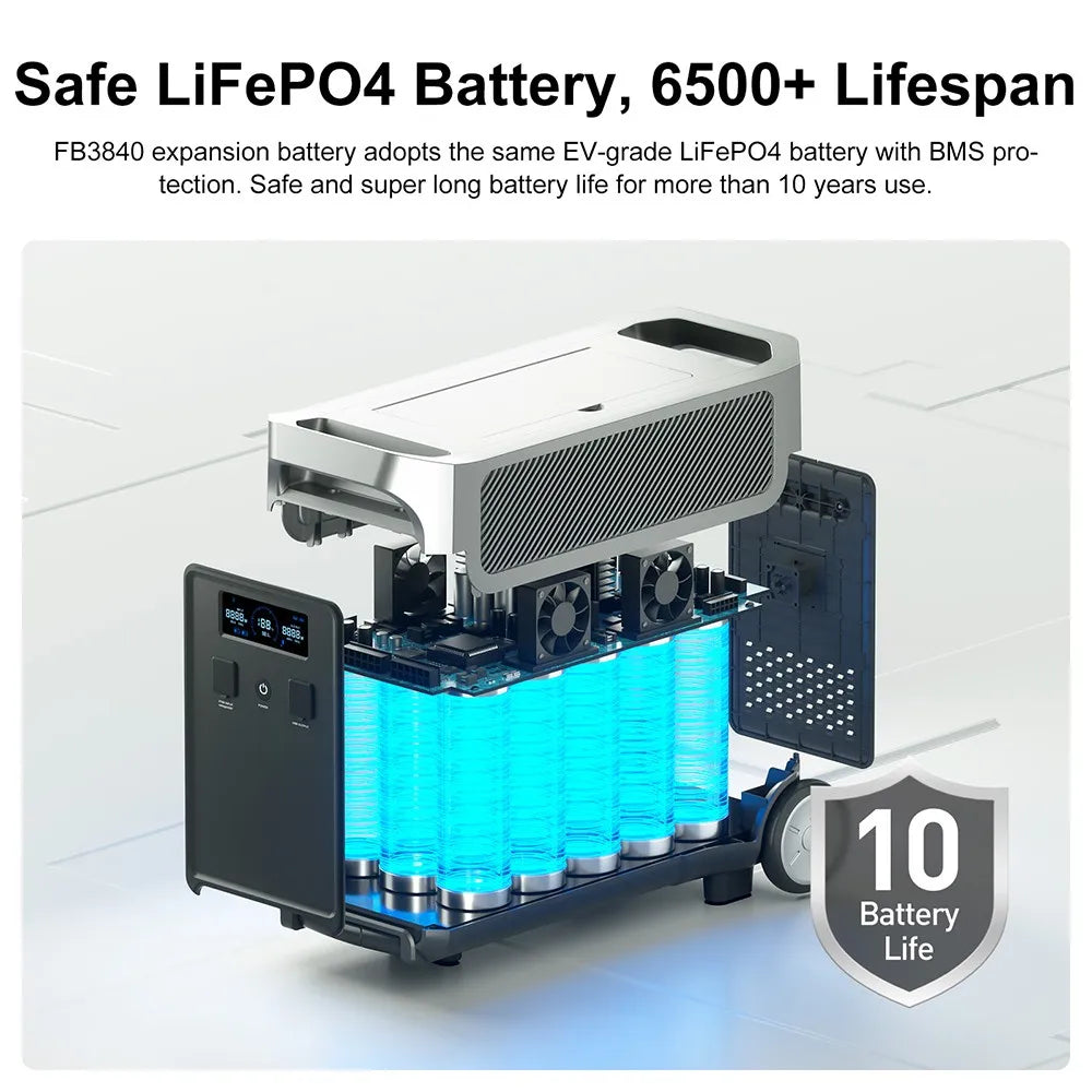 Uitbreidingsbatterij – Accu – Powerbank – Extra Accu – LiFePO4 3840Wh – Zonne-energie Opladen – USB-A 18W Type-C 100W