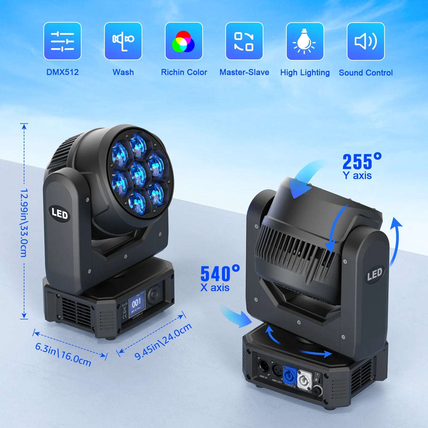 300W Moving Head DJ Licht – LED Verlichting – Podium Effectlamp – DMX Stagelicht – Geluidgestuurd – Elektronische Zoom – Robuuste Aluminium Behuizing – Master-Slave Functie – EU Stekker - QUORE