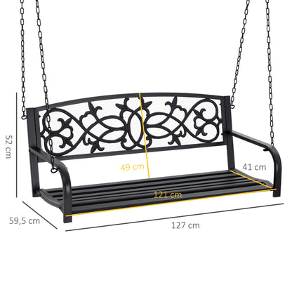 Tuin Bank - Tuinbank Hout - Tuinbanken - Garden Furniture - Stalen 2-Persoons Schommelbank met Armleuningen - 127x59,5x52 cm - Zwart - QUORE