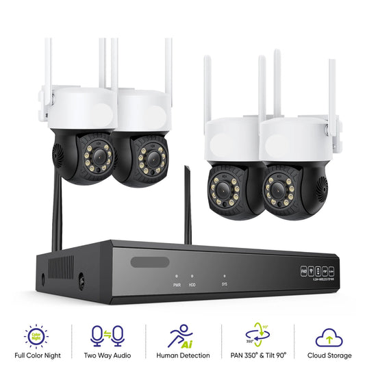 Beveiligingscamera – Camerabewaking – Bewakingscamera – Buitencamera – 4x 3MP PTZ Camera's – 2TB Opslag – IP66 Waterdicht – Kleurennachtzicht - QUORE