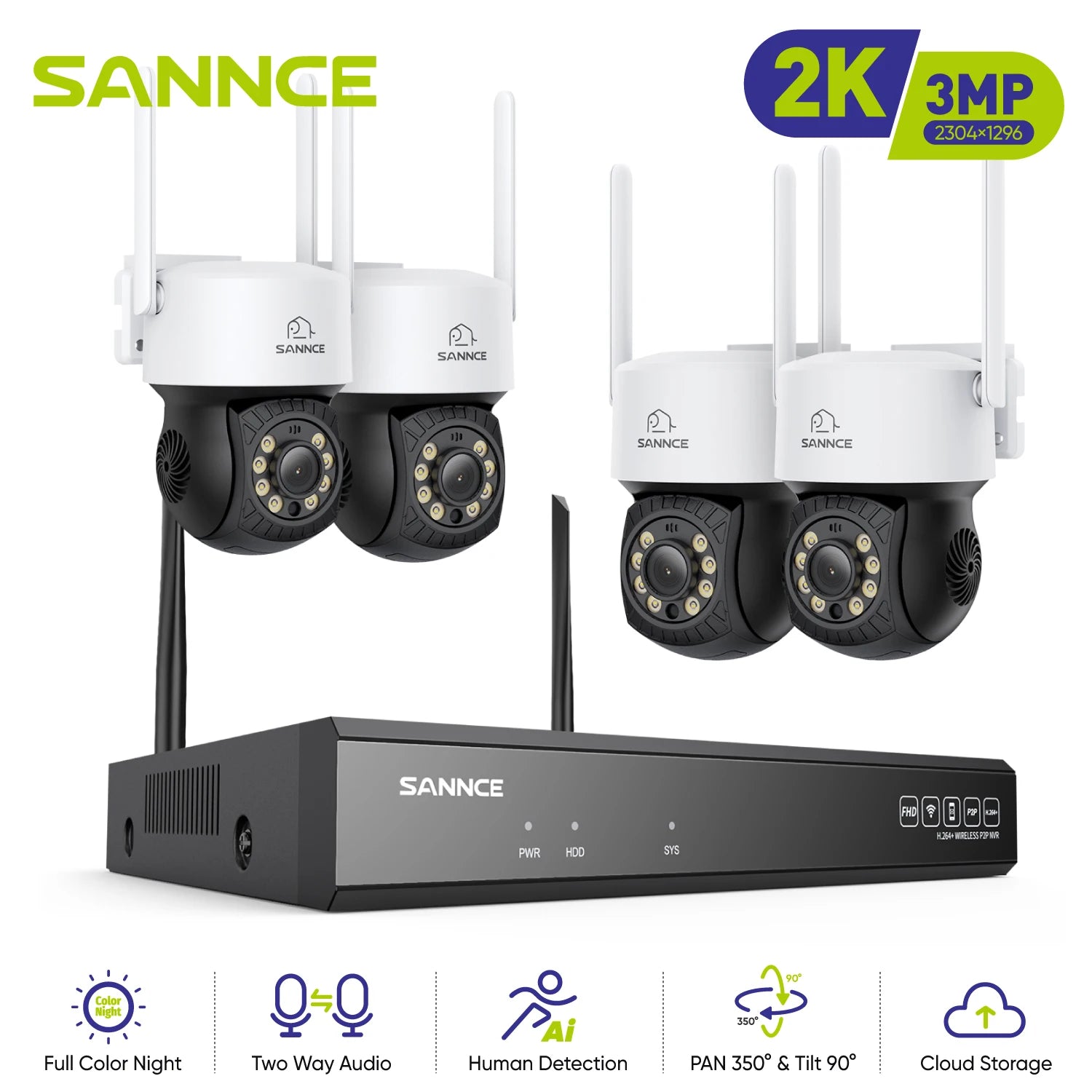 SANNCE 3MP 5MP Wireless surveillance system 16CH Wireless NVR 2.4G 5.8G wifi camera outdoor IP66 Night Vision 3K PT IP Cameras - QUORE