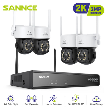 SANNCE 3MP 5MP Wireless surveillance system 16CH Wireless NVR 2.4G 5.8G wifi camera outdoor IP66 Night Vision 3K PT IP Cameras - QUORE