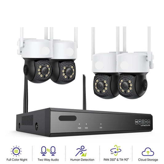 Draadloos Bewakingscamera Systeem – Wifi Beveiligingscamera – Surveillance Camera – IP Camera – 4x 3MP Camera’s – Pan & Tilt 350°/90° – IP66 Waterdicht & Nachtzicht - QUORE