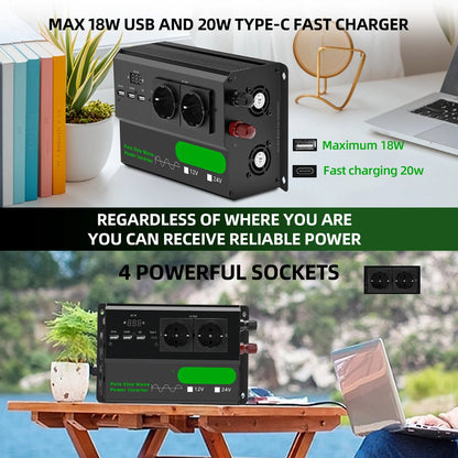 Omvormer – DC Naar AC Converter – 5000W - 12V Naar 220V Omvormer – Spanningsomzetter – Compact – Stabiele 220V Output – 50Hz Frequentie - 24V