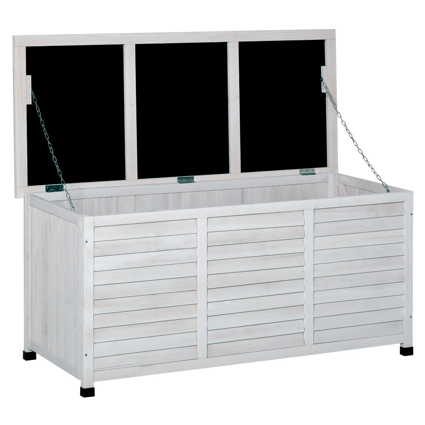 Tuinbox - Tuinkussenbox - Buitenkast - Tuinspullen - met Open Deksel - Luikontwerp - Stevig - Duurzaam - voor Tuin - Terras - Buiten - Hout - 127 x 56 x 60 cm - Wit