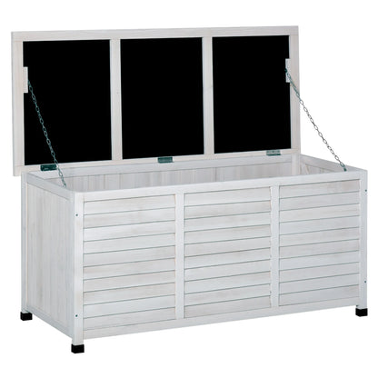 Tuinbox - Tuinkussenbox - Buitenkast - Tuinspullen - met Open Deksel - Luikontwerp - Stevig - Duurzaam - voor Tuin - Terras - Buiten - Hout - 127 x 56 x 60 cm - Wit