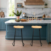 Barkruk - Barstoel - Kruk - Barstoelen - Keukenstoel - Set van 2 Barkrukken - Massief houten eetkamerstoelen - met vaste metalen basis - moderne meubels voor bar en huis - Natuurlijk/Zwart