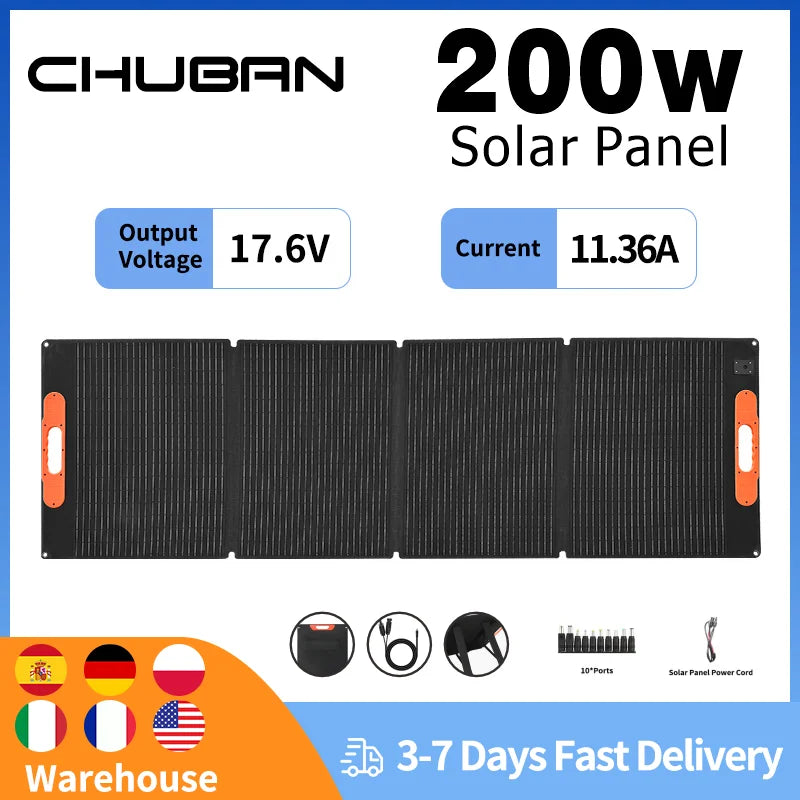 SP200 200W Portable Solar Panel 17.6V Foldable Solar Charger Flexible Solar Generator Camping RV Emergency Supply