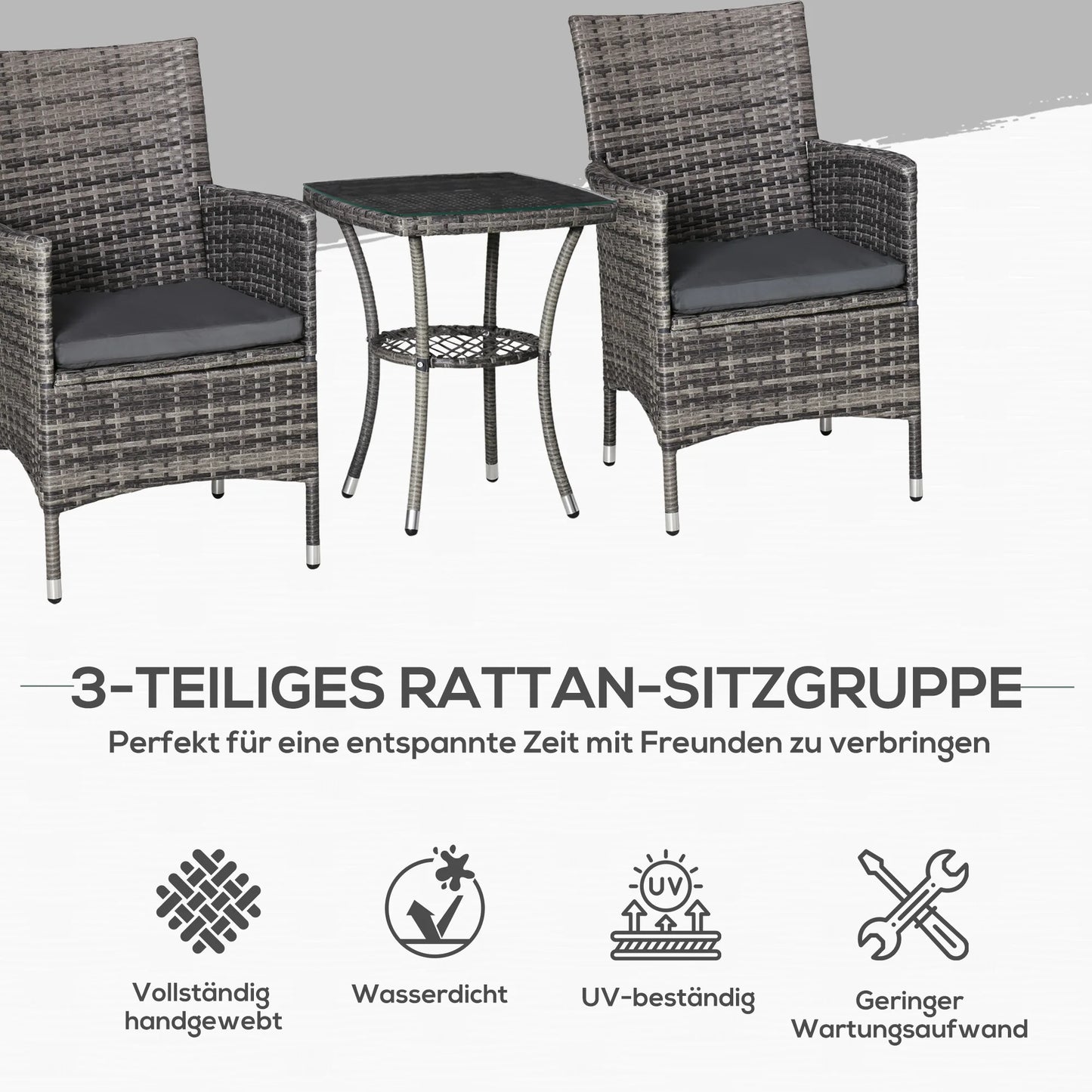 Tuinset – Balkonset – Bistroset – Loungeset – Compact – Weerbestendig – Inclusief Kussens - 60 x 58.5 x 89.5 cm - Donkergrijs