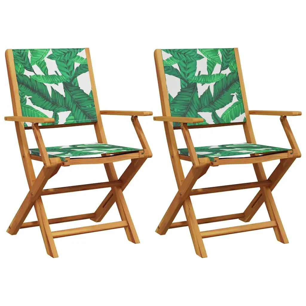 Tuinklapstoel – Set van 2 - Tuinstoel – Opvouwbare Stoelen – Balkonstoelen – Terrasstoelen – Acaciahout – Weerbestendig – Groen Bladmotief - Groen