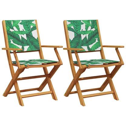 Tuinklapstoel – Set van 2 - Tuinstoel – Opvouwbare Stoelen – Balkonstoelen – Terrasstoelen – Acaciahout – Weerbestendig – Groen Bladmotief - Groen