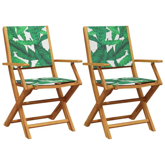 Tuinklapstoel – Set van 2 - Tuinstoel – Opvouwbare Stoelen – Balkonstoelen – Terrasstoelen – Acaciahout – Weerbestendig – Groen Bladmotief - Groen