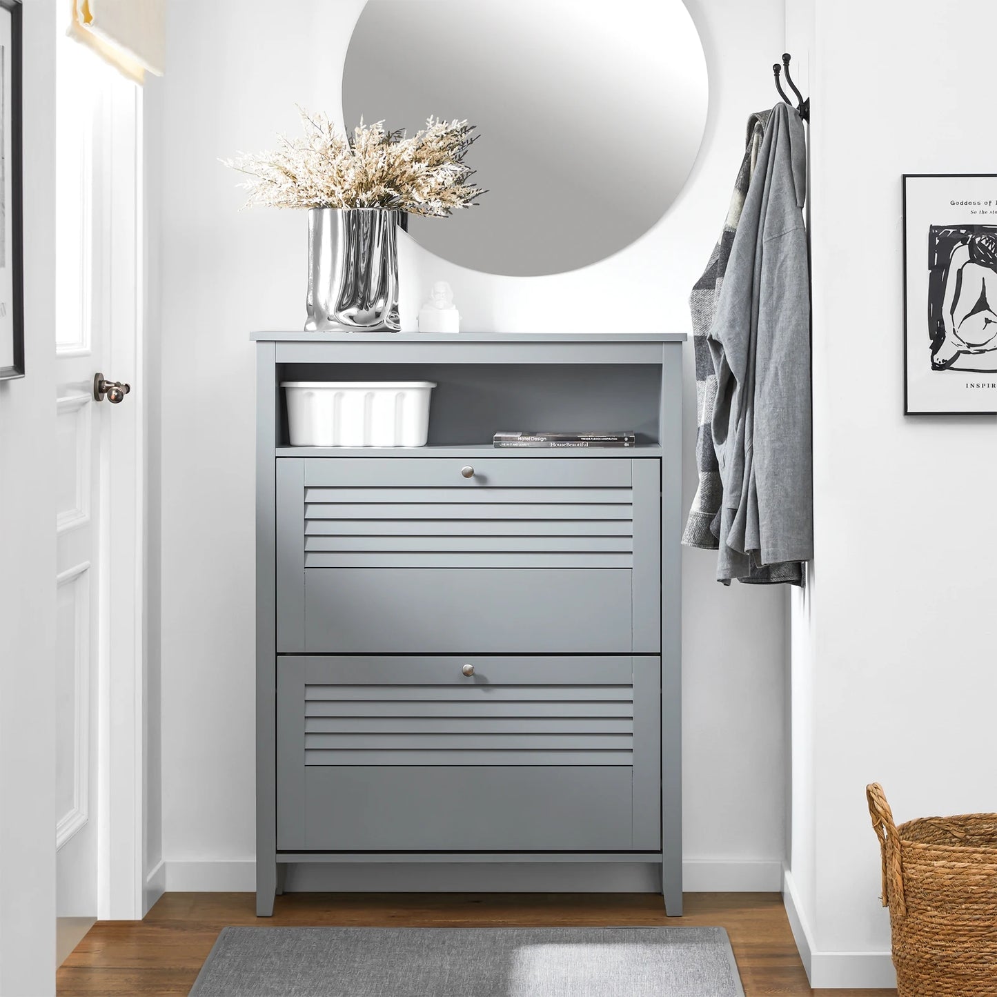 Schoenenkast – Schoenopberger – Schoenrek – Schoenmeubel – Schoenenkast Lichtgrijs – Compact Design 80x108x25 cm – Duurzaam MDF E1 Materiaal
