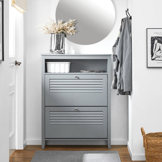 Schoenenkast – Schoenopberger – Schoenrek – Schoenmeubel – Schoenenkast Lichtgrijs – Compact Design 80x108x25 cm – Duurzaam MDF E1 Materiaal