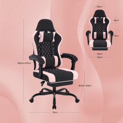 Gaming Stoel - Massage Gaming Stoel - Bureaustoel - Swivel Stoel - met Voetsteun - Hoofdsteun - Verstelbare - Rugleuning - Lendenkussen - Ergonomische - Draaibare - 70 x 70 x 127 cm - Zwart & Roze