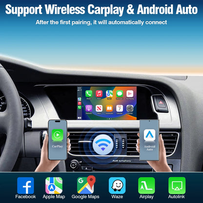 Draadloze CarPlay Adapter – Multimedia Interface – Android Auto Module – Smartphone Koppeling – Wireless Mirror Link – Compatibel Audi MMI 3G (2009-2018) – Plug-and-Play Installatie – AirPlay Streaming - QUORE