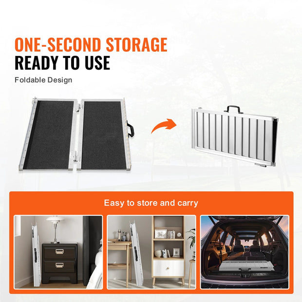 Rolstoelhelling - Drempelhulp - Oprijplaat - Drempelhulp Rubber - Drempelhulpen - 800 lbs draagvermogen - 48in - Draagbaar - Non-Slip Aluminium Opvouwbare Drempel