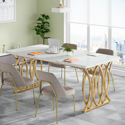 Bureautafel – Werktafel – Thuiswerkplek – Studiebureau – Kantoormeubel – Stevig Metaal Frame – Krasbestendig Tafelblad - 160 x 80 x 75 cm - Wit & Goud