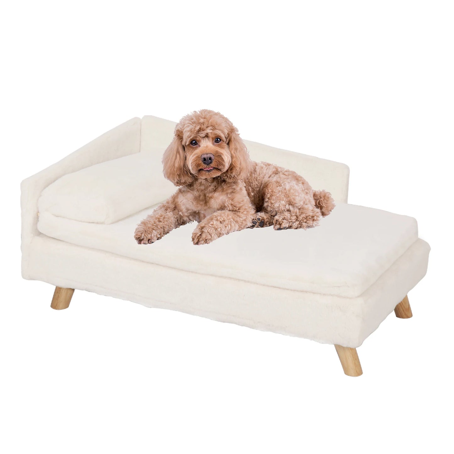 Hondenbed - Hondenbench - Hondensofa - Hondenmand - Verhoogd - met Houten Poten - Kleine L-vormige Honden- of Kattenbank met Zachte Kussen & Pluche Bekleding