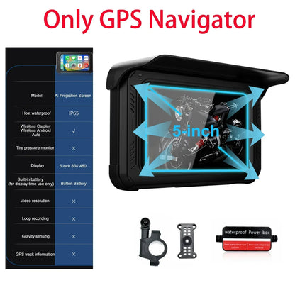 Motorfiets GPS – Motornavigatie – Navigatie – GPS Navigator – Motorhouder – 5 Inch Scherm – Bandenspanning Detector