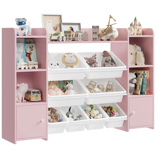 Speelgoedopberger – Speelgoedkast – Opbergkast Kind – Kinderboekenkast – Kindermeubel Roze – 8 Uitneembare Boxen – Duurzaam Houten Ontwerp 138x29x94 cm
