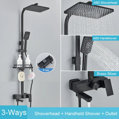 Douche - Regendouche - Douchewand - Douchekolom - Douchepanelen - Mat Thermostatische Regendoucheset met Digitaal Display en Verstelbare Hoogte (70-115 cm) - Zwart