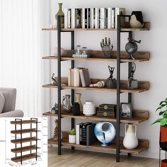 Boekenplank – Boekenkast – Etagère – Wandplank – Industrieel Rek – Ronde Afwisselende Planken – 160 cm Hoog – Hout en Metaal