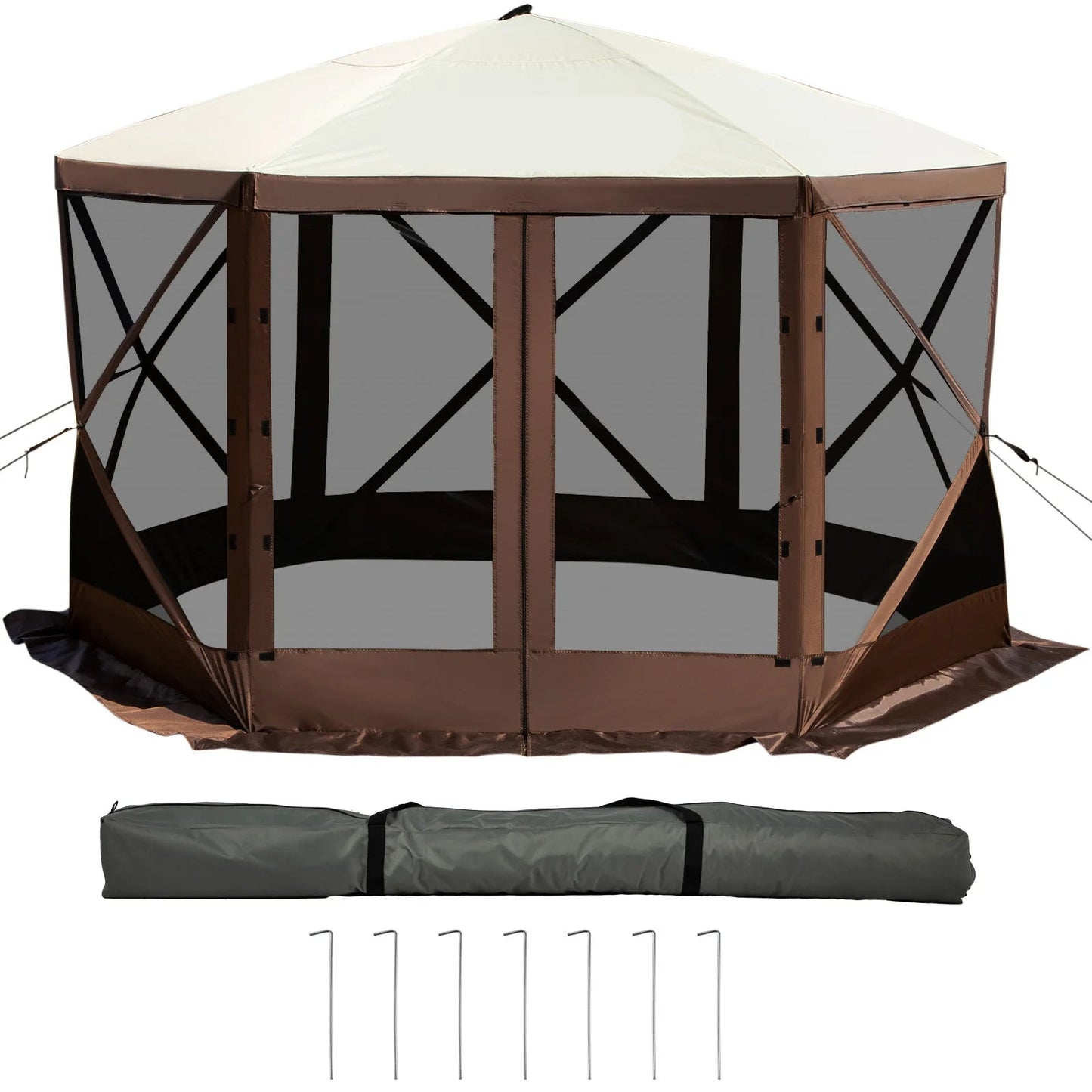 Pop up tent – Kampeertent - Tent - Partytenten - Paviljoen - Partytent - 12x12ft - Gazebo - Waterdicht & UV-bescherming – 6-zijdig Ontwerp – Inclusief Schaduwluifel & Mesh Vensters