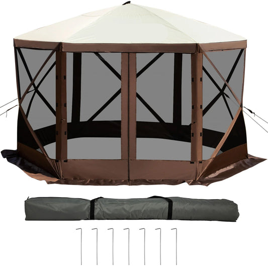 Pop up tent – Kampeertent - Tent - Partytenten - Paviljoen - Partytent - 12x12ft - Gazebo - Waterdicht & UV-bescherming – 6-zijdig Ontwerp – Inclusief Schaduwluifel & Mesh Vensters