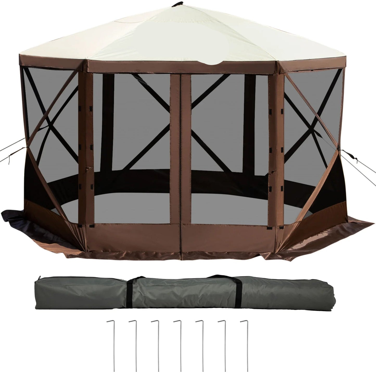 Pop up tent – Kampeertent - Tent - Partytenten - Paviljoen - Partytent - 10x10ft - Gazebo - Waterdicht & UV-bescherming – 6-zijdig Ontwerp – Inclusief Schaduwluifel & Mesh Vensters