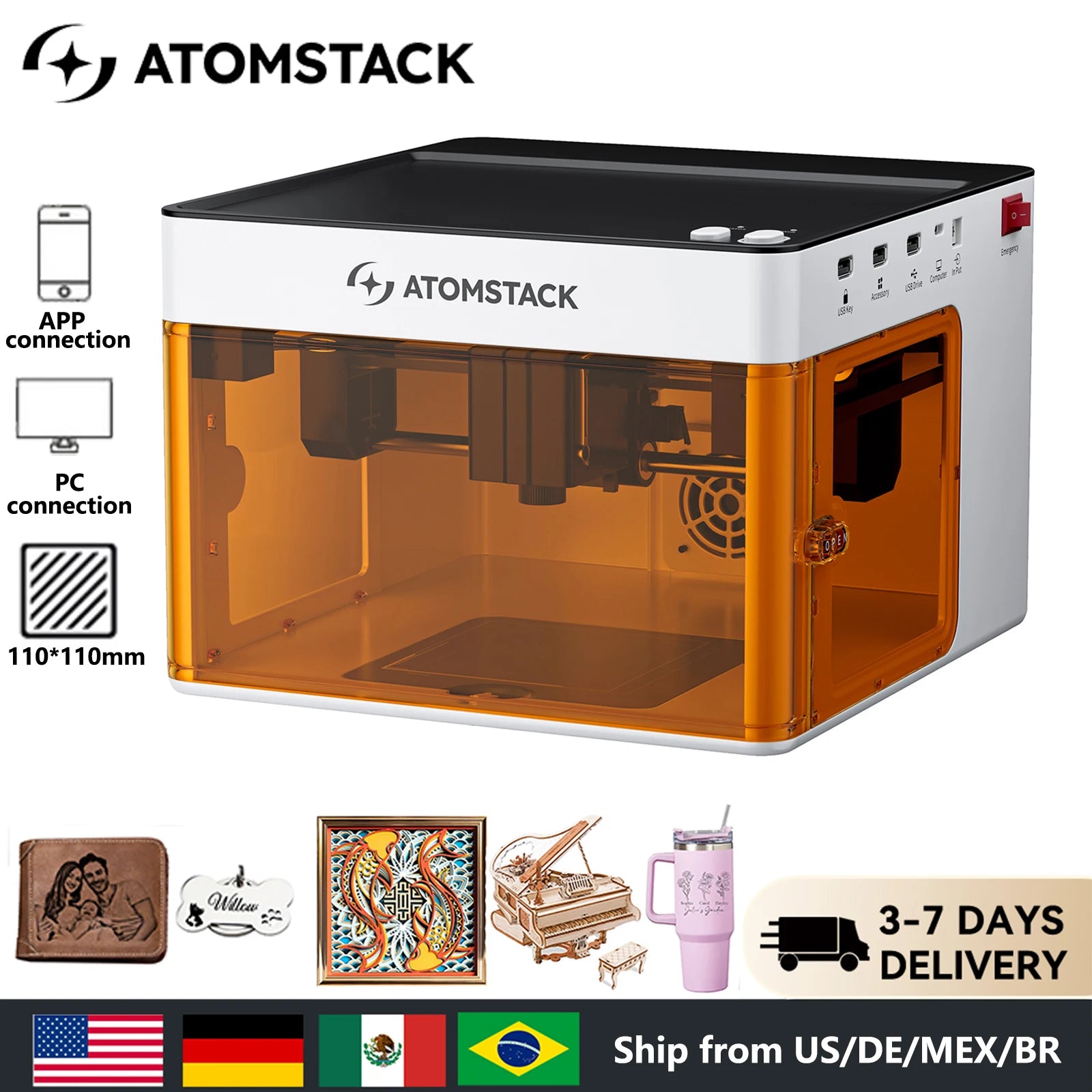 Atomstack P1 Mini Portable Laser Engraver 5W DIY Bluetooth Machine Painted Dog Tag Paper Leather Wooden Stone Logo CNC Machine - QUORE